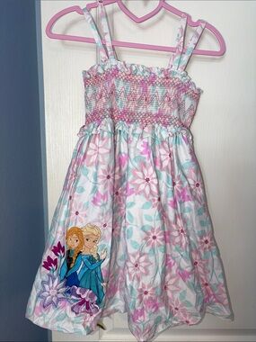 Disney Girls Pink, Teal and White Frozen Floral Sundress